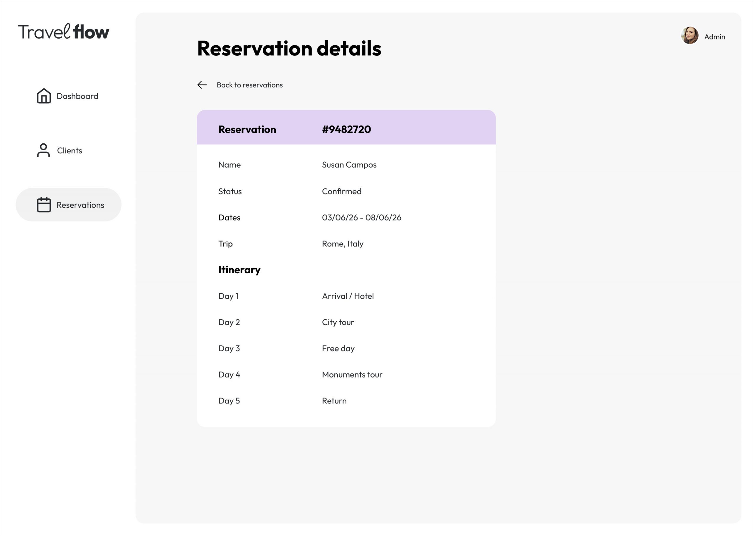 Reservation detail